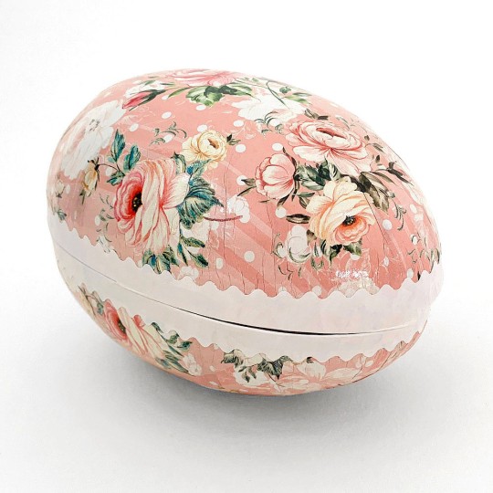 6" Pink Rose Collage Papier Mache Easter Egg Container ~ Germany